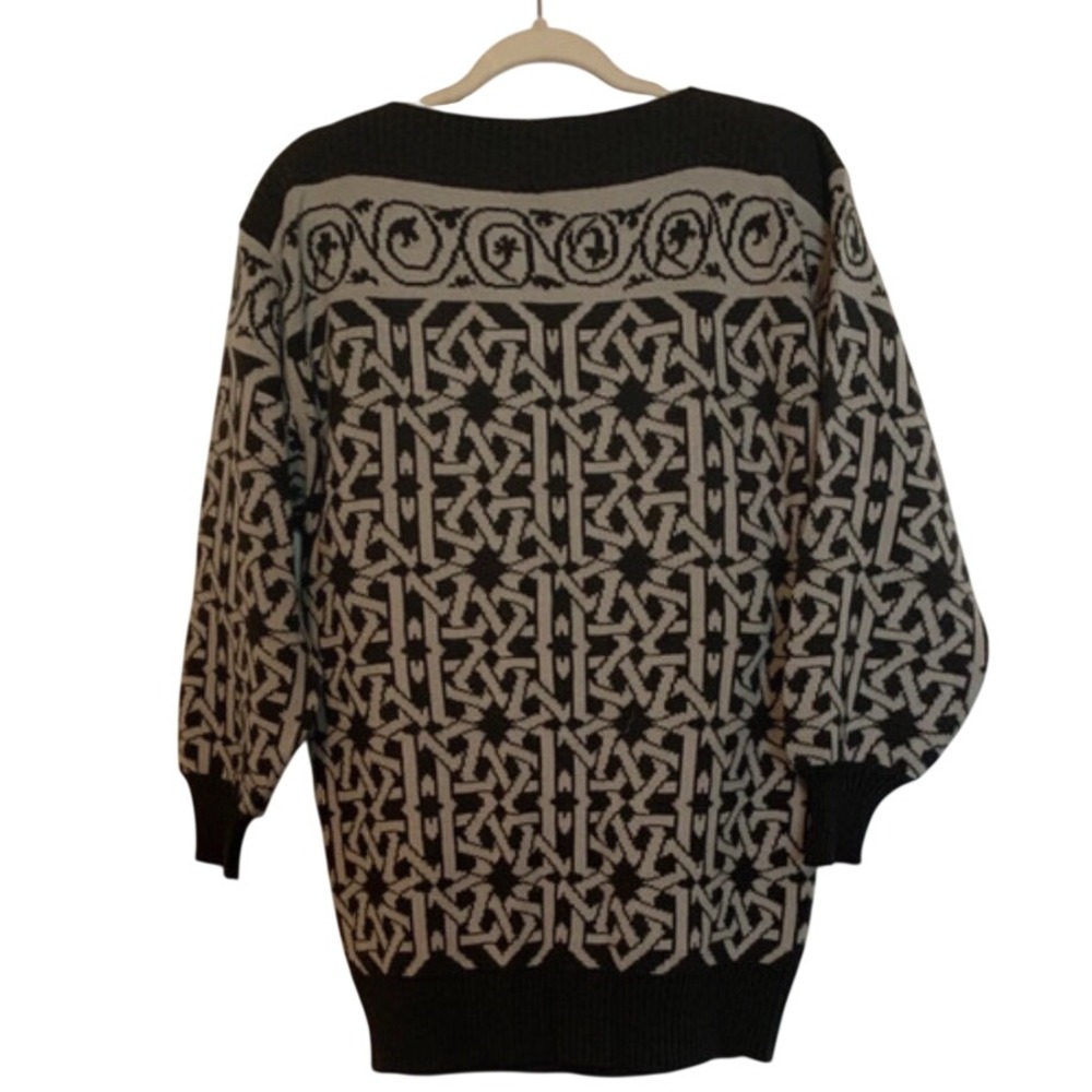 Vintage MONDI West Germany Graphic Pullover Sweater Geometric Black Gray M 38